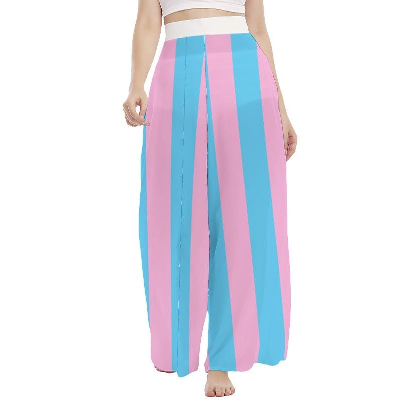 Circus Striped High-Waisted Wide-Leg Chiffon Beach Palazzo