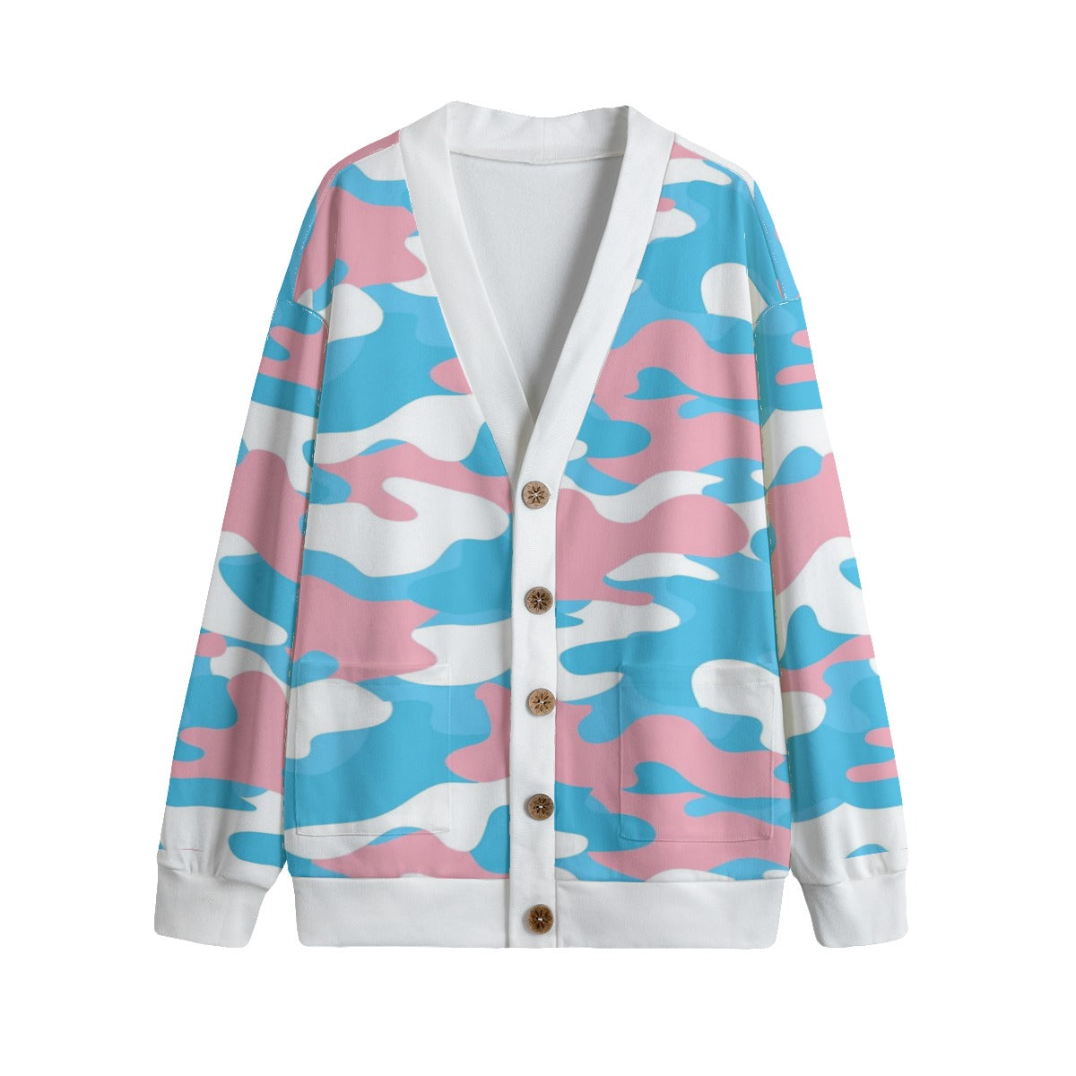 S-5XL Blue Pink White Pride Camouflage Hacci Cardigan