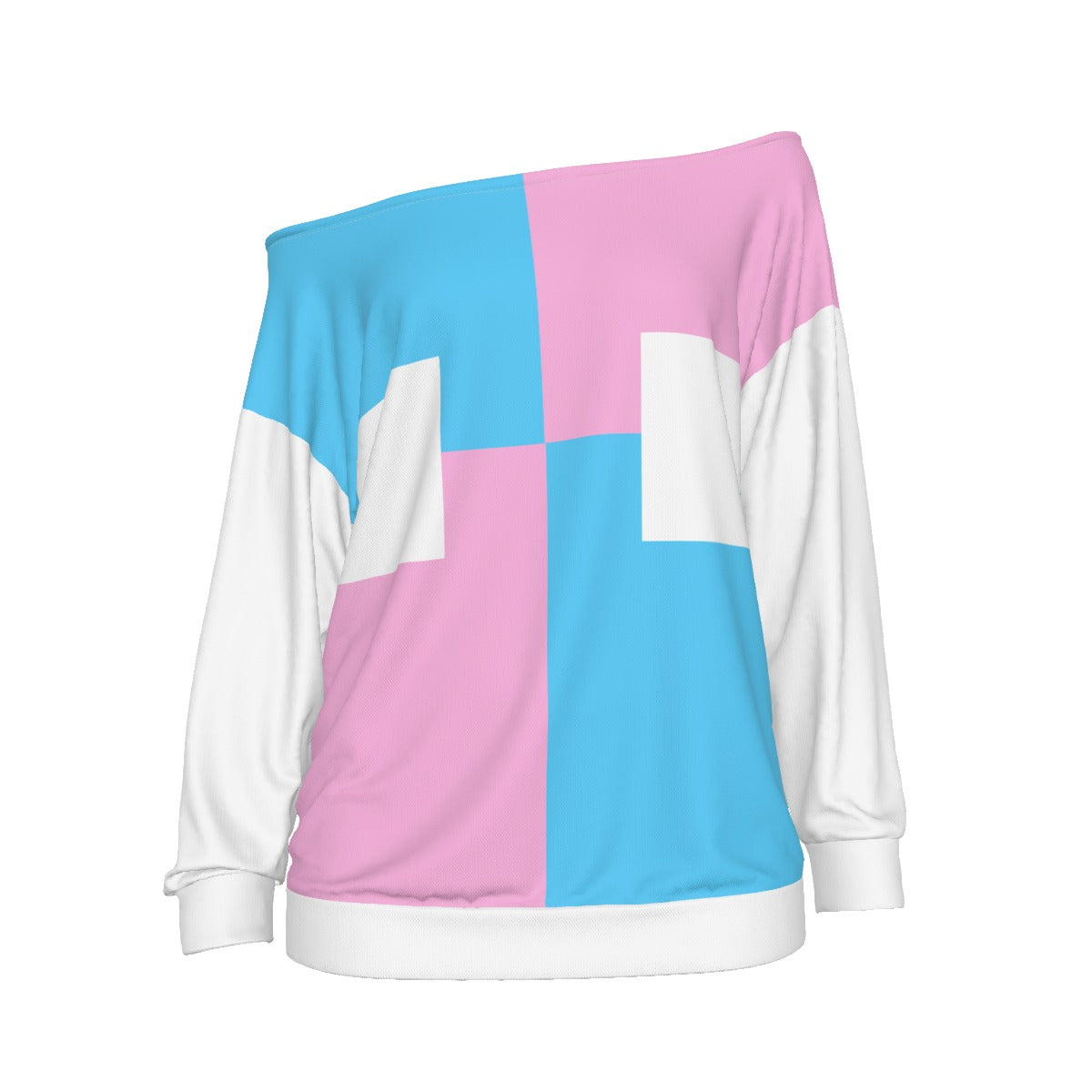 Teen - Plus Size Blue Pink White Trans Pride Off-Shoulder Sweatshirt