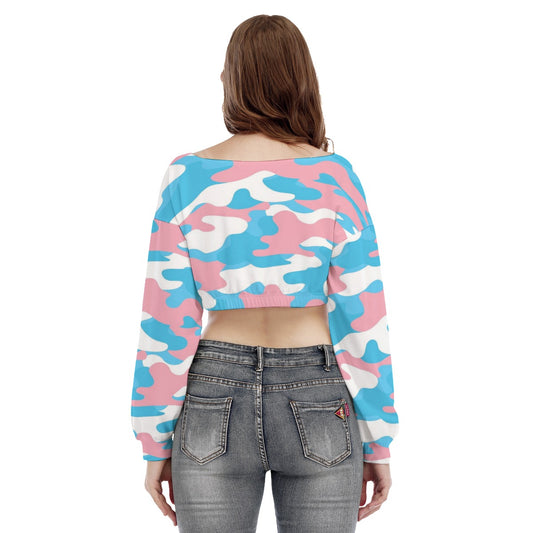 Blue Pink White Pride Camouflage Elasticated Cropped Sweatshirt