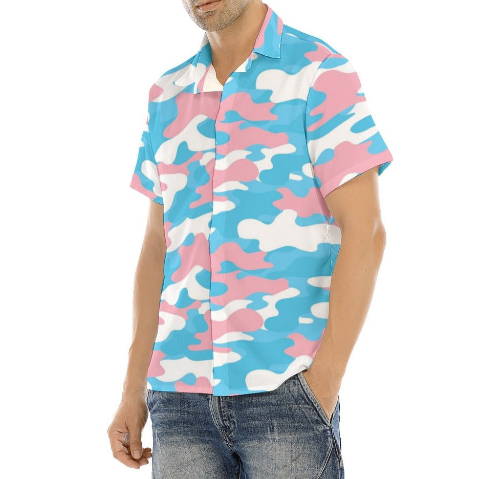 Plus Size Blue Pink White Pride Collared Boyfriend Shirt