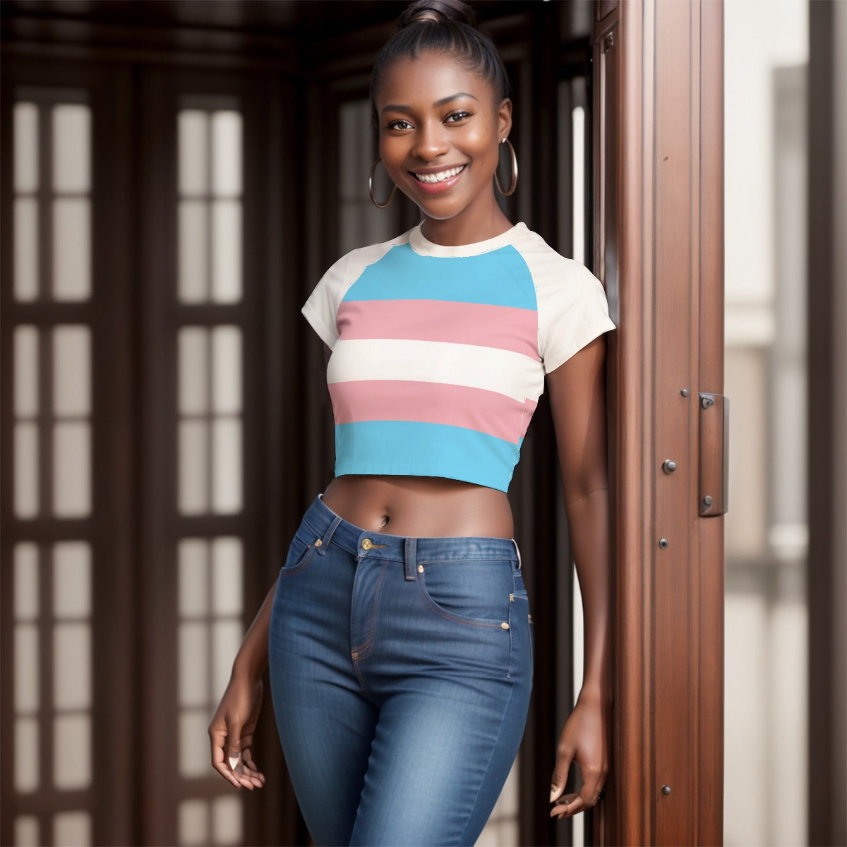 Teen Blue Pink White Pride Cropped T-shirt