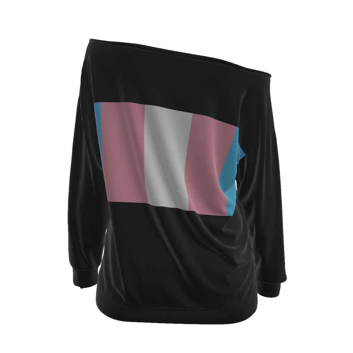 Teen - Plus Size Blue Pink White Trans Pride Black Off-Shoulder Sweatshirt