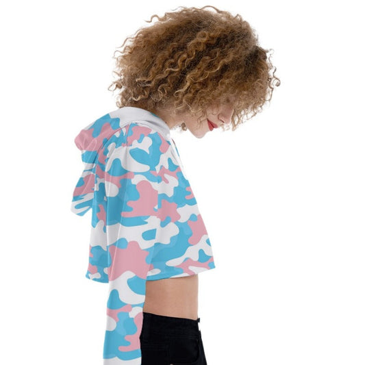 Plus Size Blue Pink White Pride Camouflage Crop Top Hoodie
