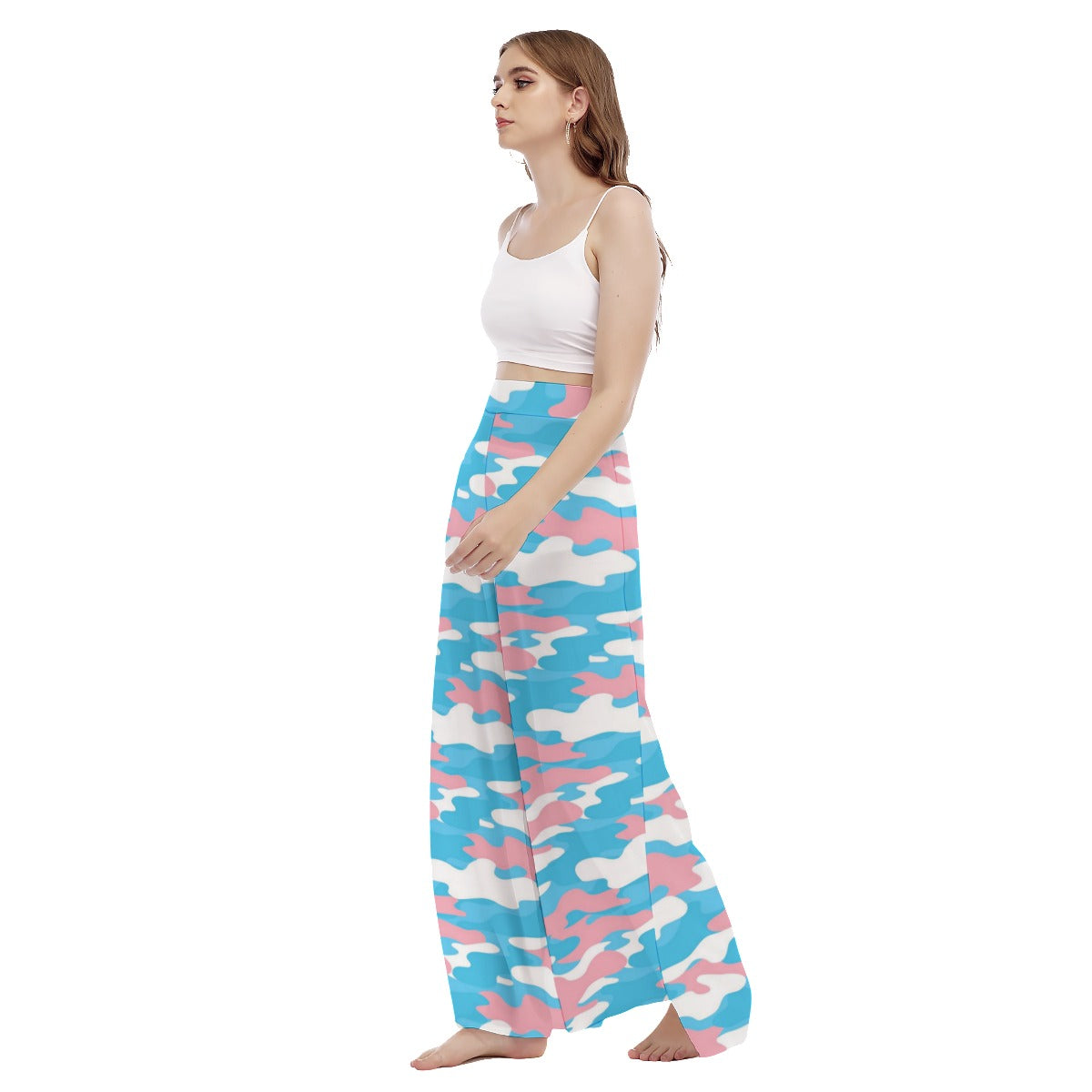 Trans Coloured Trans Pride Camouflage High-Waist Wide-Legged Beach Palazzo