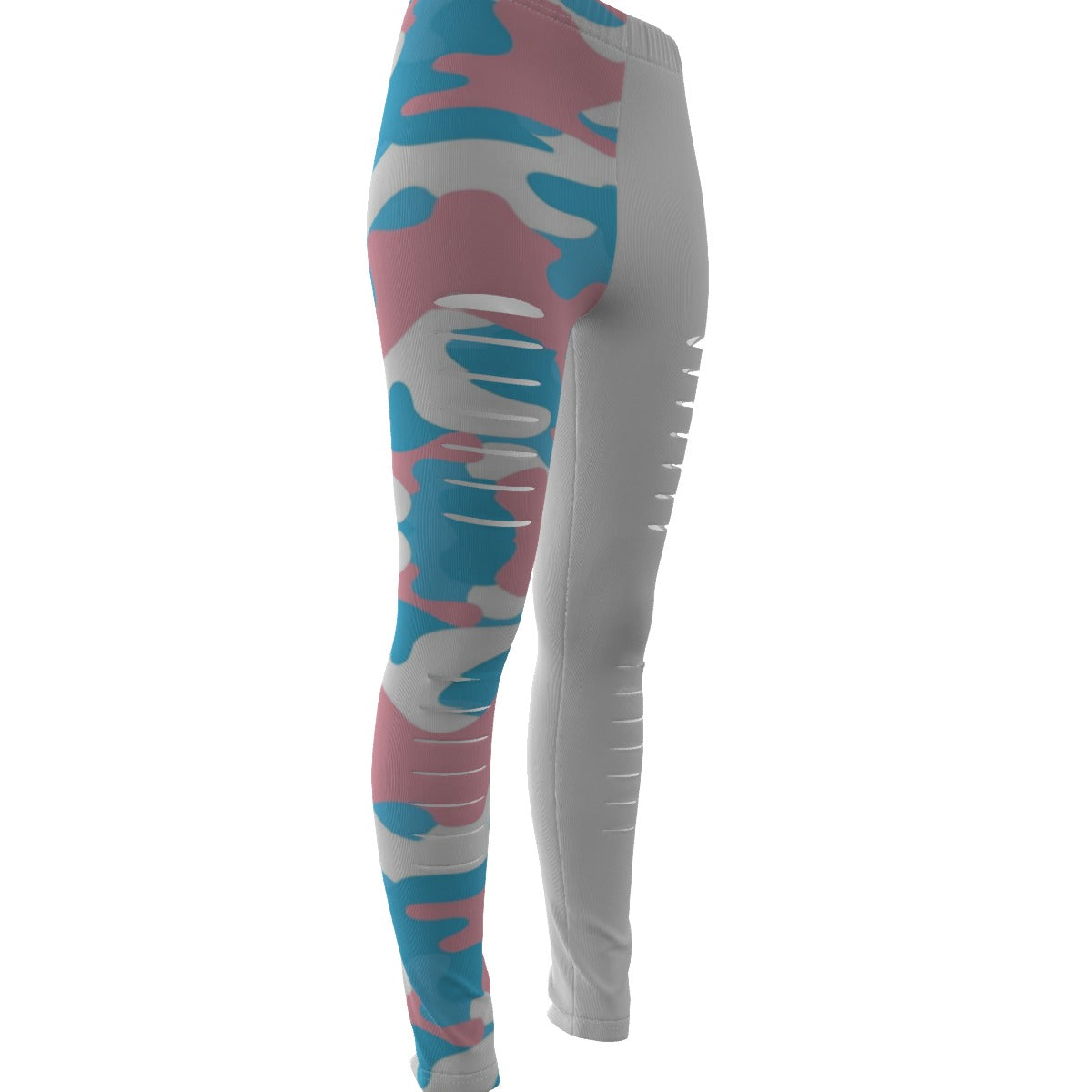 Trans Coloured Trans Pride Camouflage/White Ripped Street Leggings