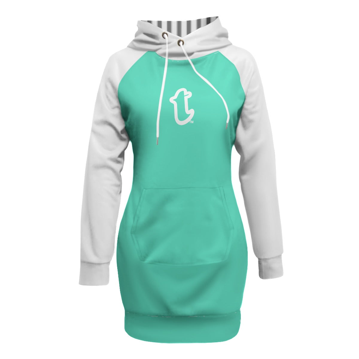 Aquamarine/White Pullover Hoodie Dress