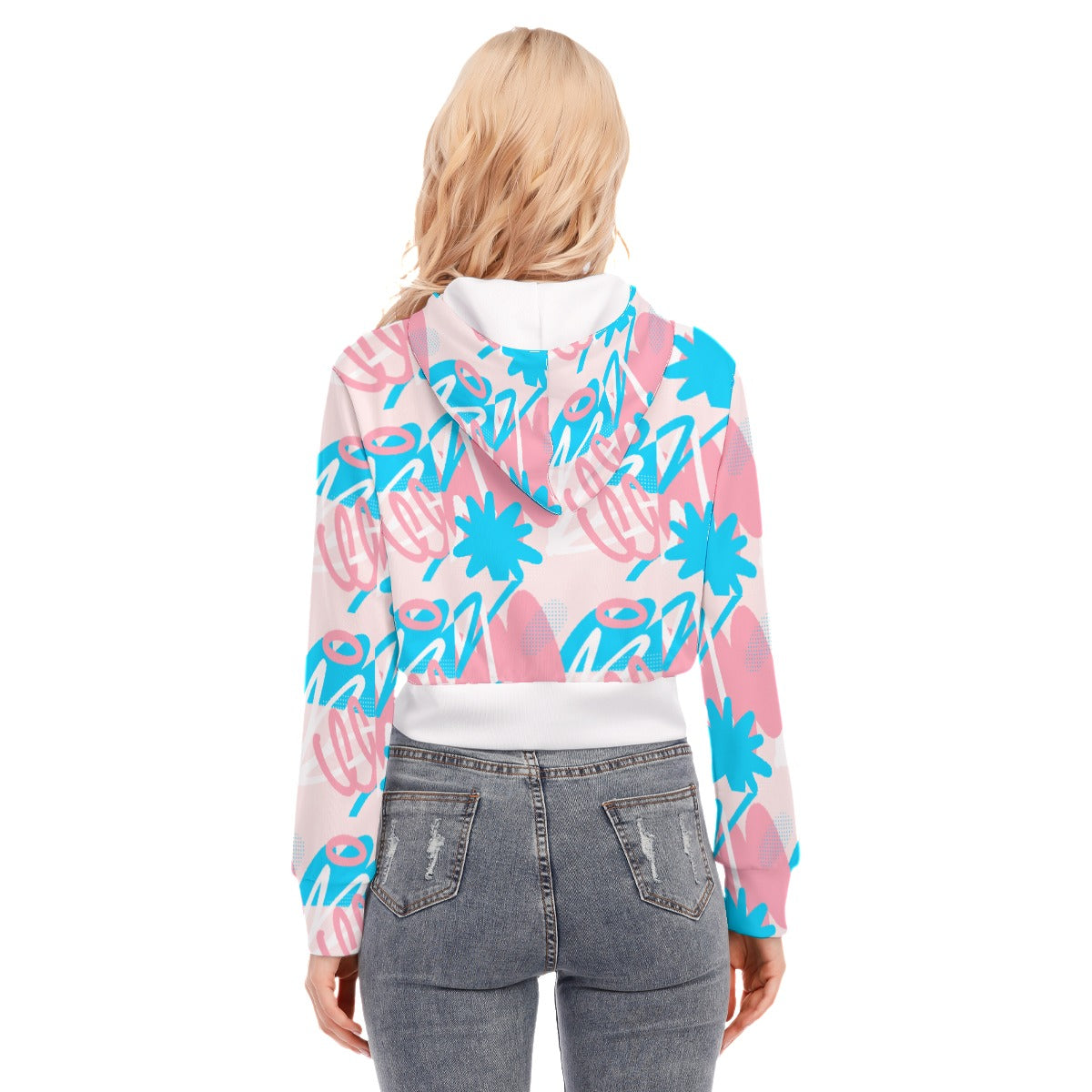 Teen Blue Pink White Pride Doodled Cropped Hooded Jacket