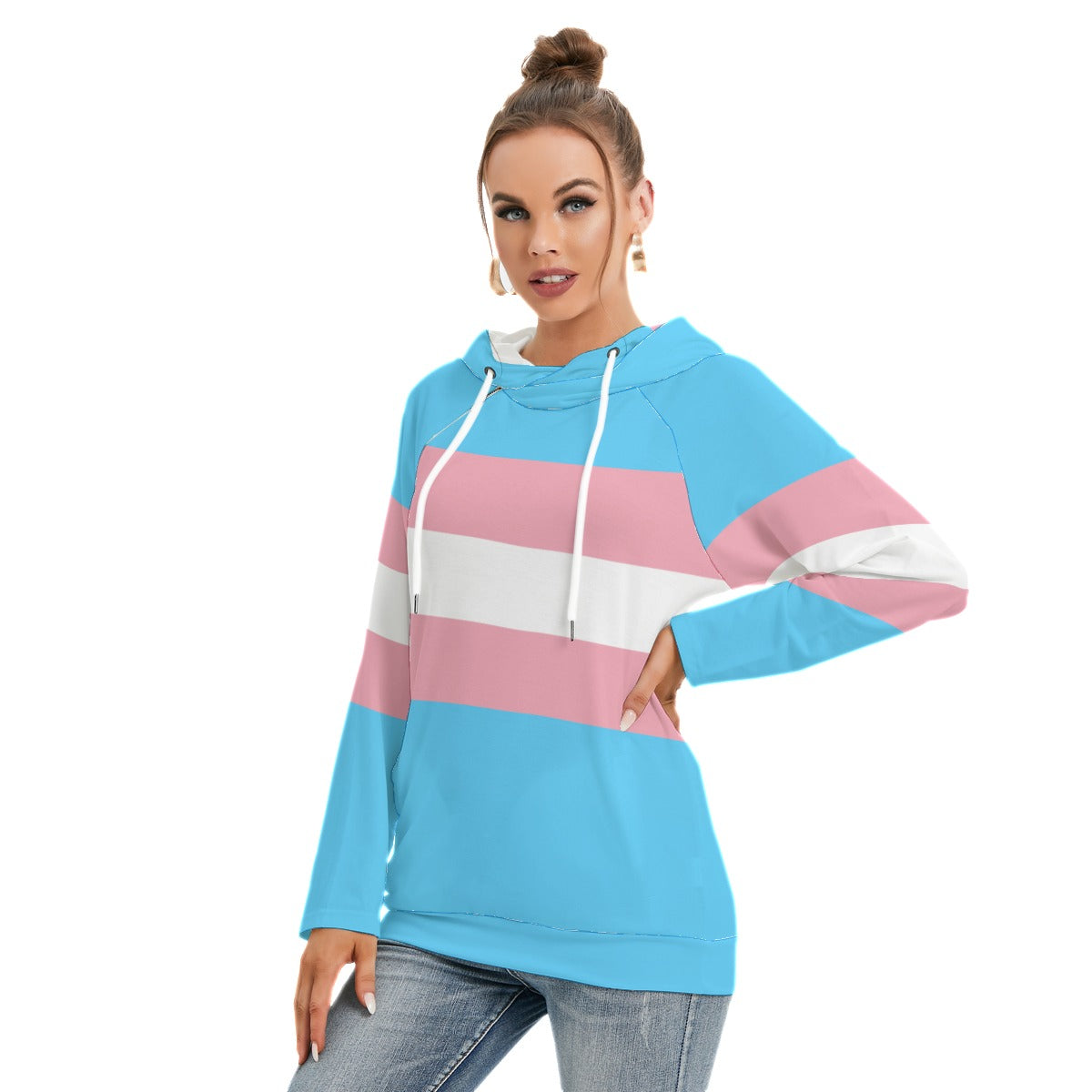 Plus Size Blue Pink White Trans Pride Double Hooded Hoodie