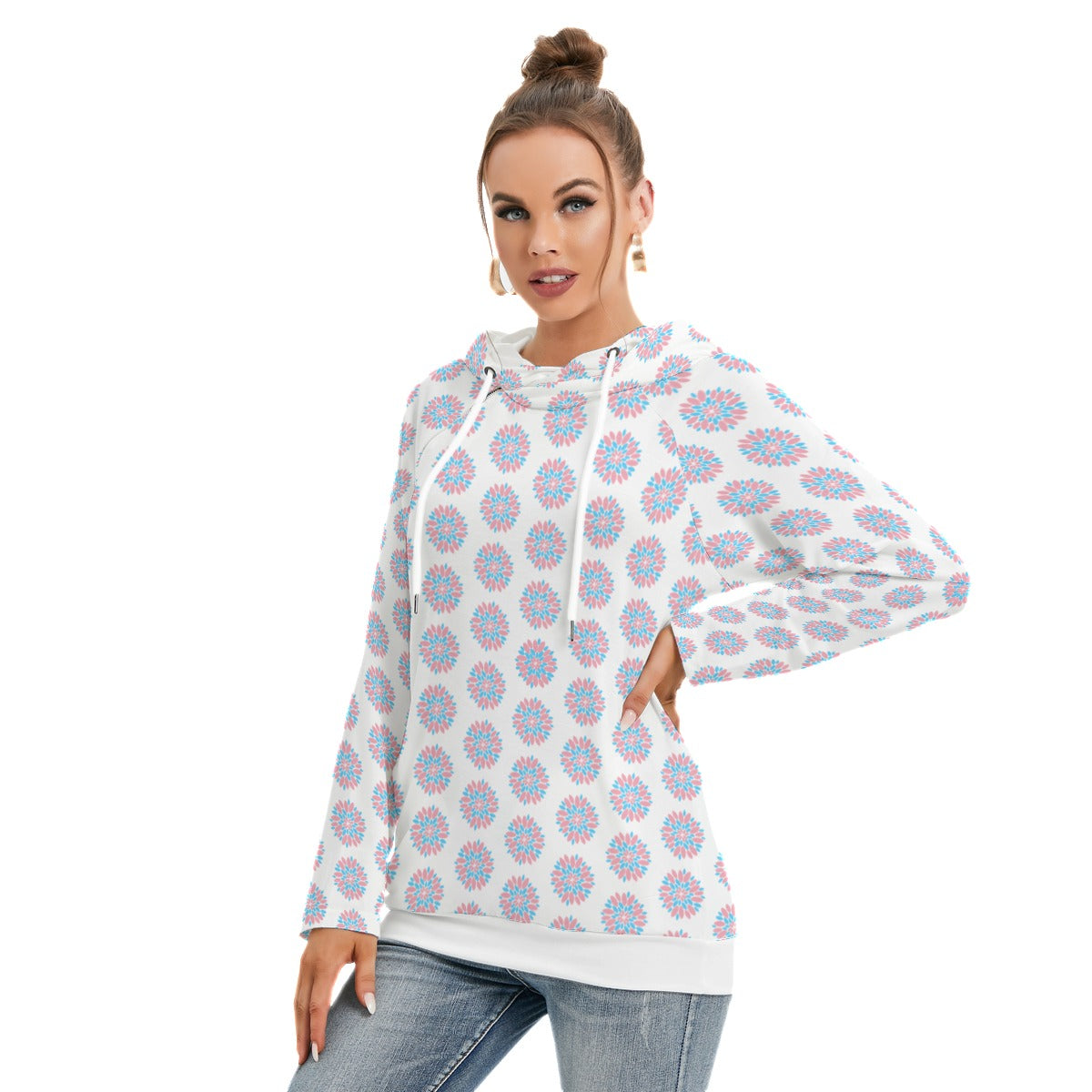 Plus Size Blue Pink White Trans Pride Chrysanthemum Double Hooded Hoodie