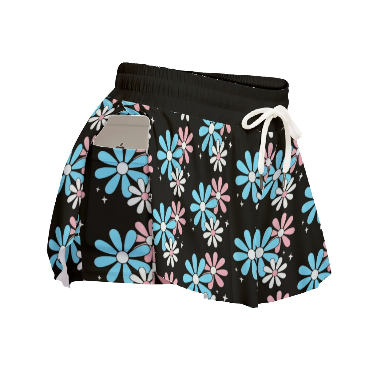 Blue Pink White Big Daisies Pride Black Fitness Sport Culottes