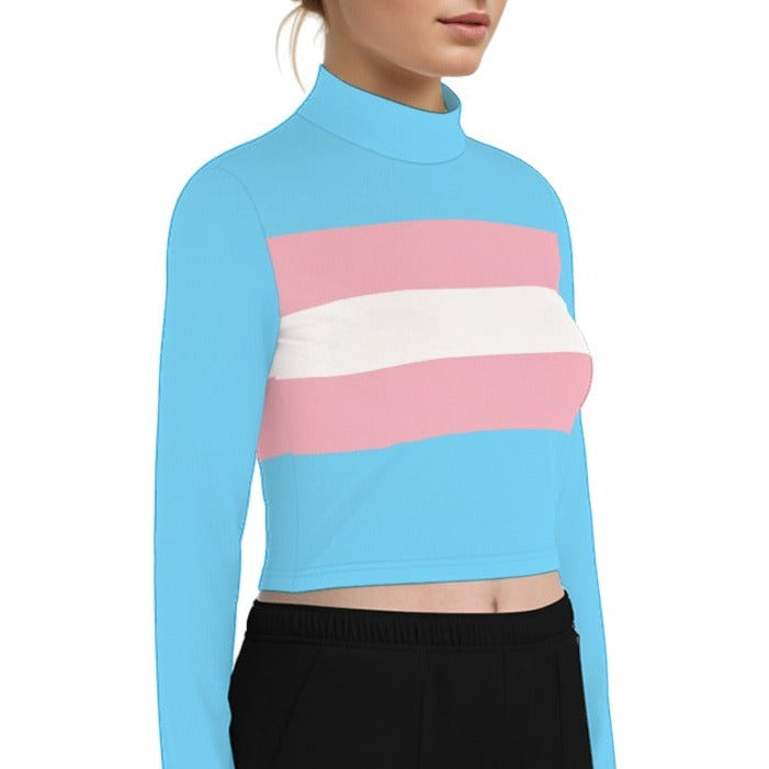 Plus Size Blue Pink White Pride Turtleneck T-Shirt