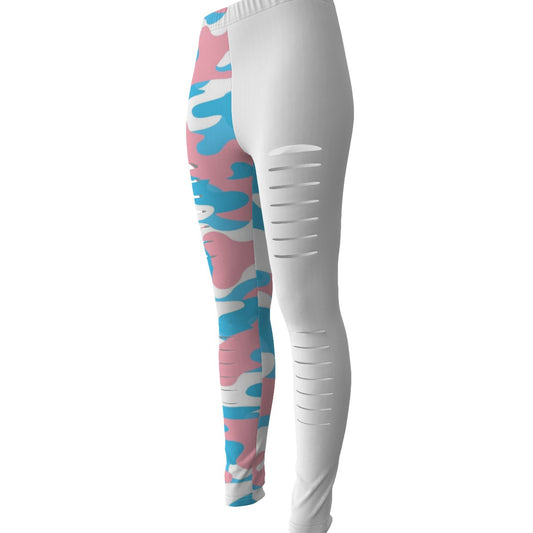 Trans Coloured Trans Pride Camouflage/White Ripped Street Leggings