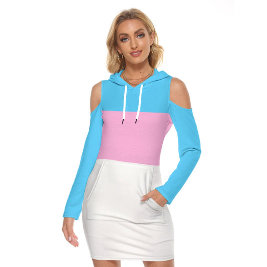 Teen Blue Pink White Pride Cold-Shoulder Hooded Dress