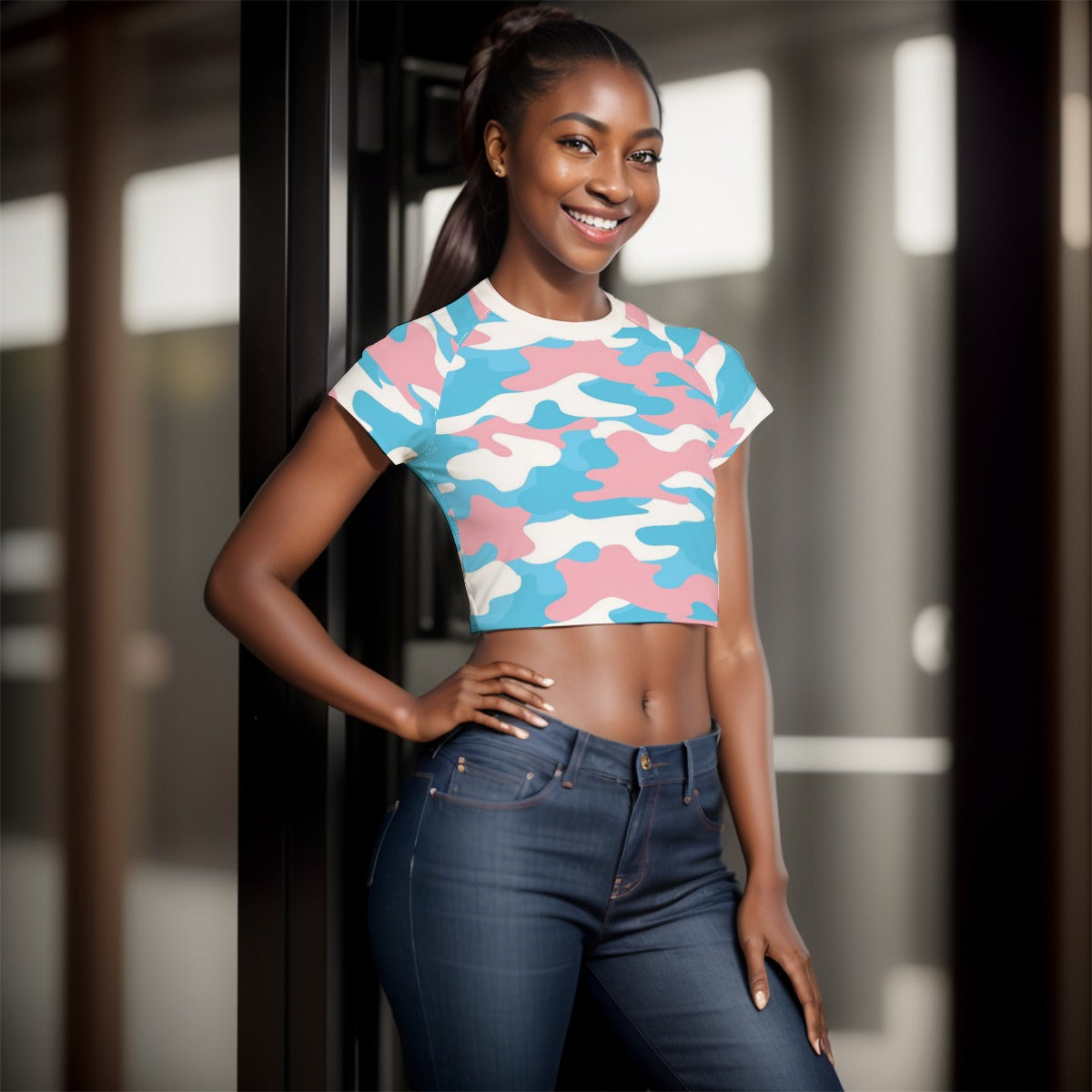Teen Blue Pink White Pride Fitted Cropped T-Shirt