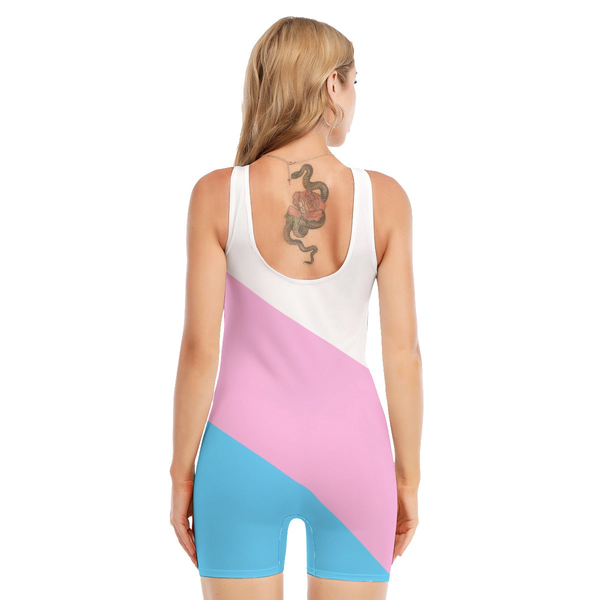 Blue Pink White All-Over Pride Sleeveless Boy-Leg Swimsuit