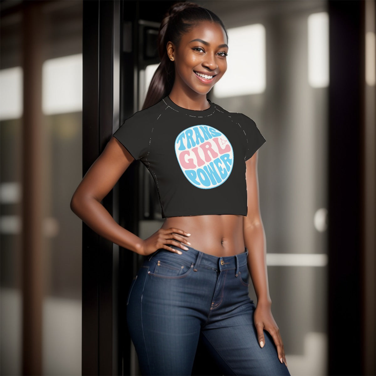 Teen Blue Pink White Pride Fitted Cropped T-Shirt