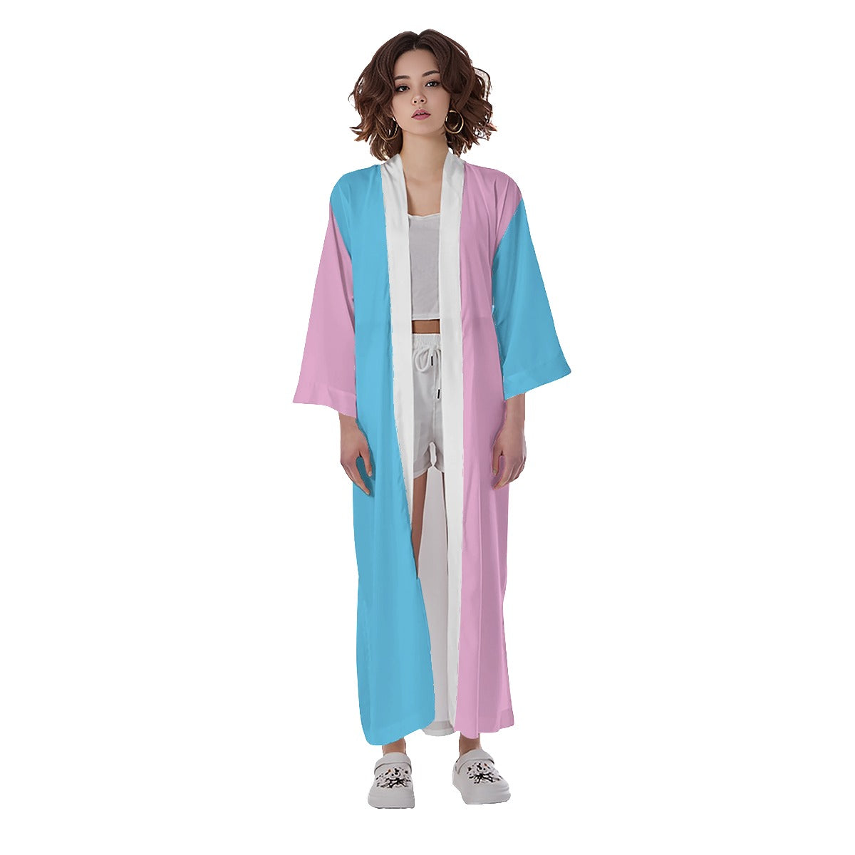 Teen Blue Pink White Vive l'Paris Pride Long Satin Kimono Robe