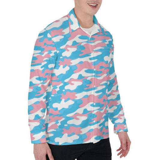 Trans Coloured Trans Pride Camouflage Casual Long-Sleeved Boyfriend Shirt