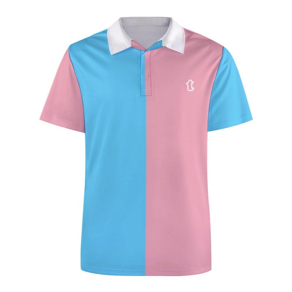 TOM - Blue Pink White Snug-Fitting Boyfriend Polo Shirt