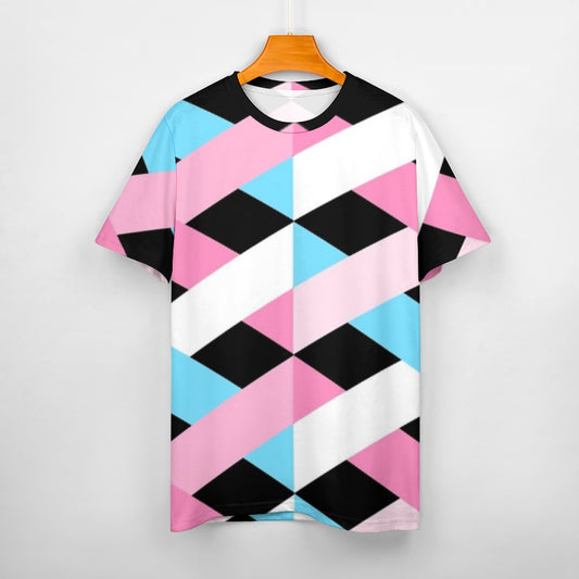 Teen - Plus Size Blue Pink White Pride Lattice Black Cotton T-Shirt