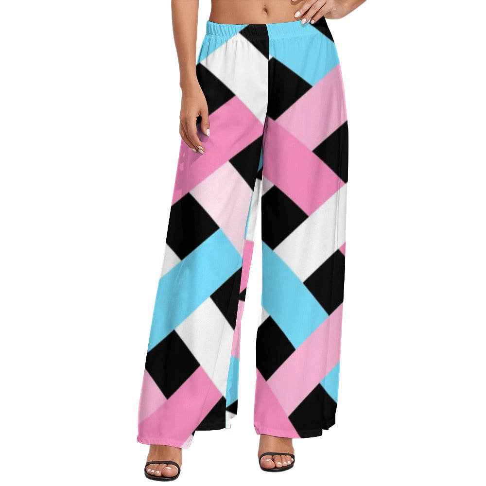 Plus Size Blue Pink White Pride Lattice Series Black Wide-Legged Palazzo