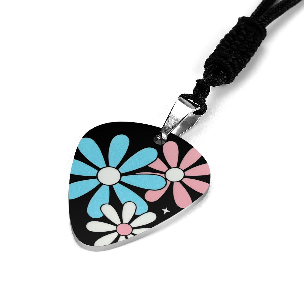 Blue Pink White Big Pride Daisies Titanium Steel Guitar Pick Pendant Necklace
