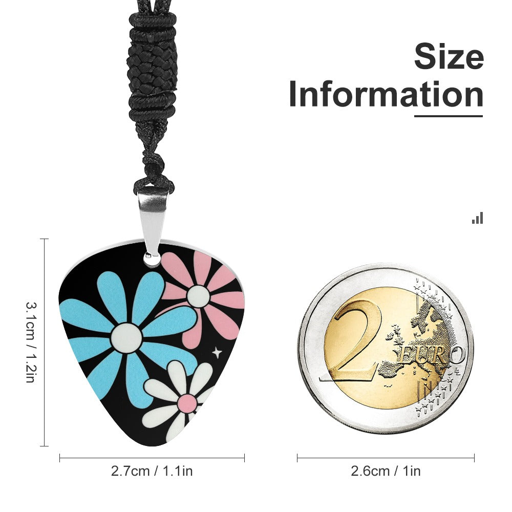 Blue Pink White Big Pride Daisies Titanium Steel Guitar Pick Pendant Necklace