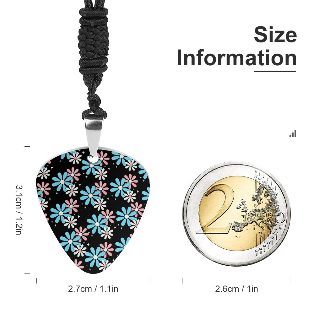 Blue Pink White Big Daisies Titanium Steel Guitar Pick Pendant Necklace