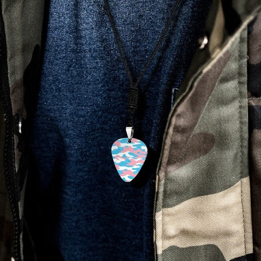Blue Pink White Pride Camouflage Titanium Steel Guitar Pick Pendant Necklace