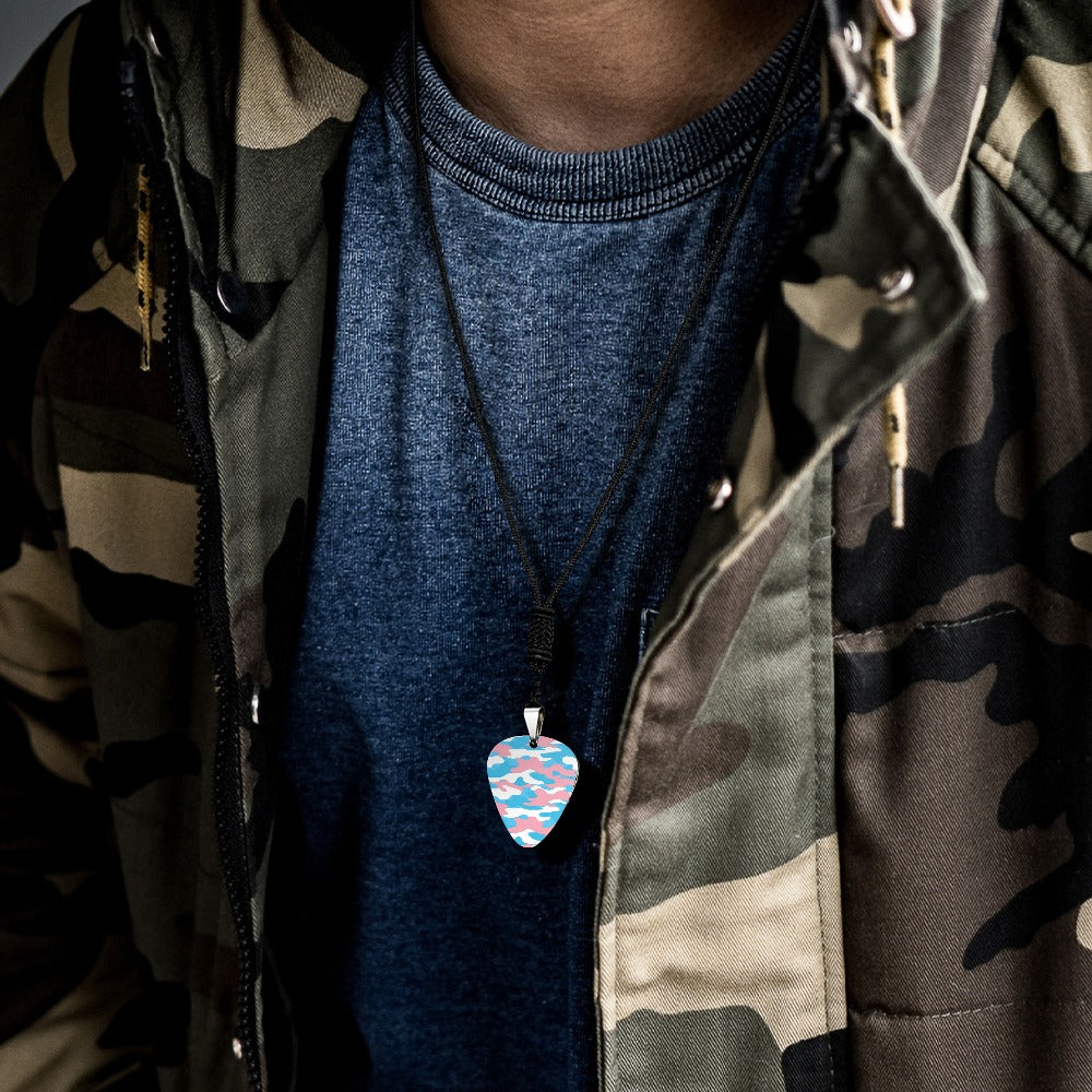 Blue Pink White Pride Camouflage Titanium Steel Guitar Pick Pendant Necklace