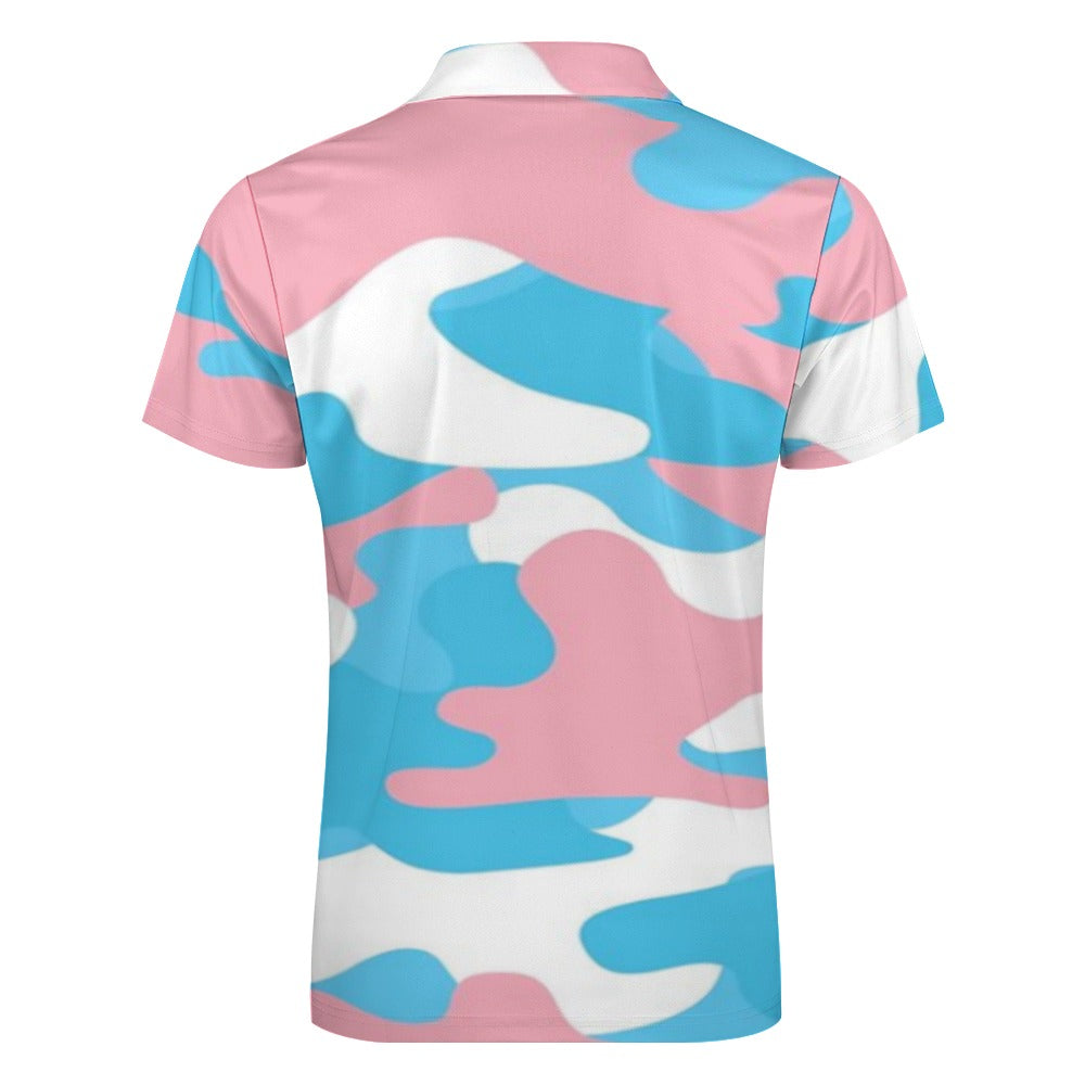 Plus Size Blue Pink White All Over Pride Camouflage Half-Zip Boyfriend Polo