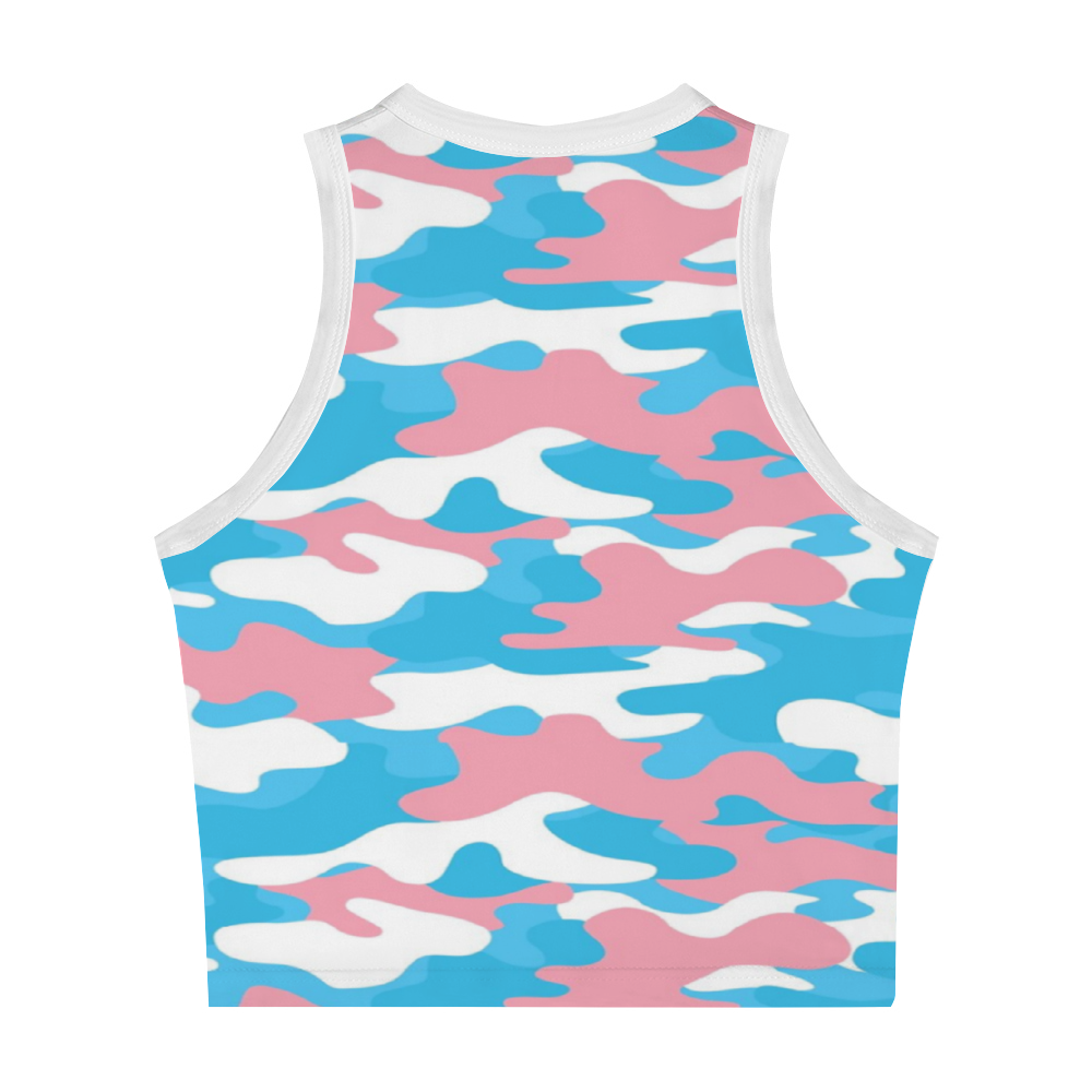 Trans Coloured Trans Pride Camouflage Sleeveless Cropped Tank Top