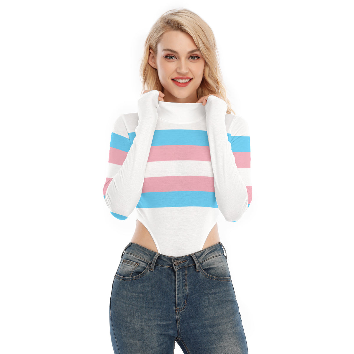 Teen Blue Pink White Pride Striped White Long-Sleeve Body