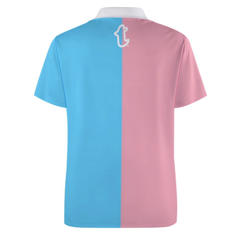 TOM - Blue Pink White Snug-Fitting Boyfriend Polo Shirt