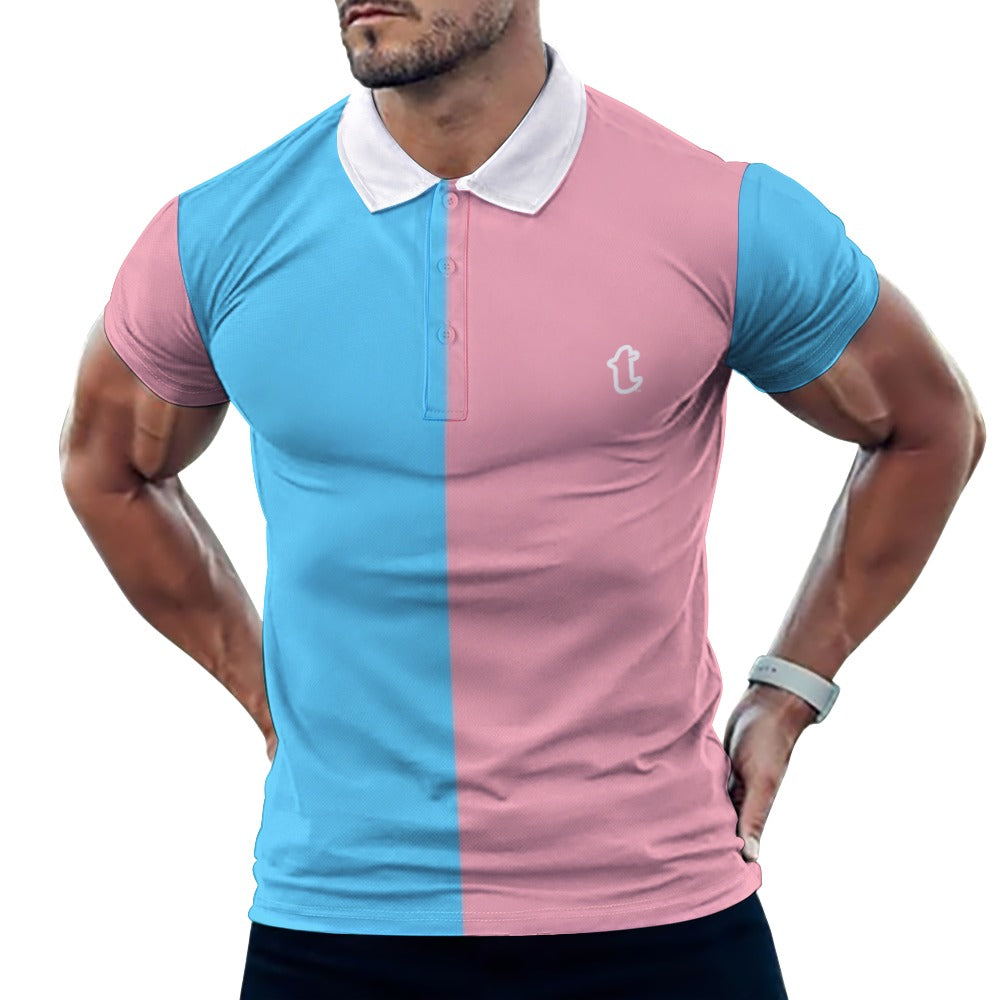 TOM - Blue Pink White Snug-Fitting Boyfriend Polo Shirt