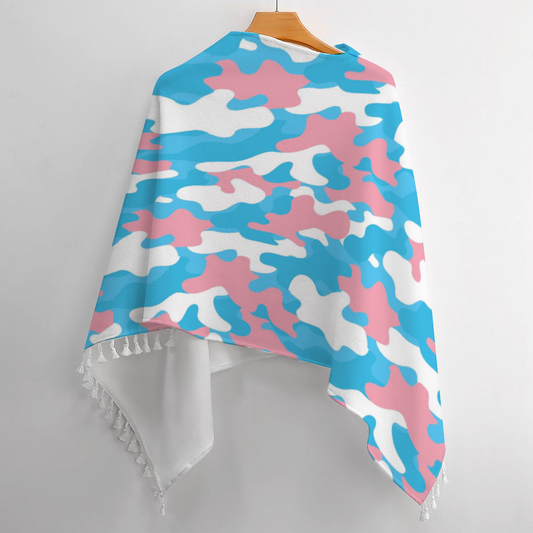 Blue Pink White Pride Camouflage Knitted Shawl