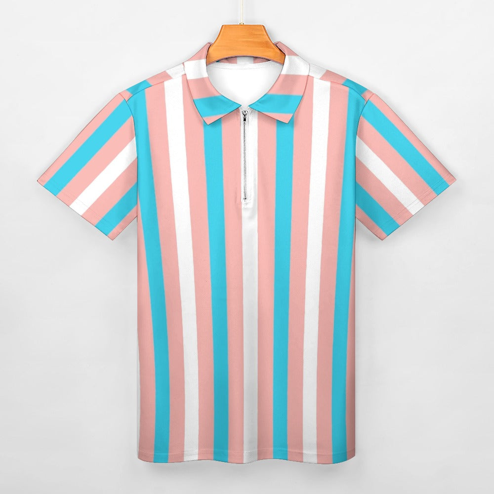 Plus Size Blue Pink White All Over Pride Half-Zip Boyfriend Polo