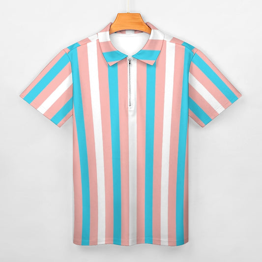 Plus Size Blue Pink White All Over Pride Half-Zip Boyfriend Polo