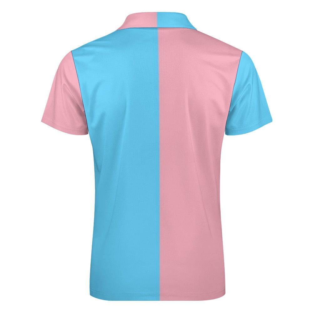Plus Size Blue Pink White All Over Vive l'Paris Pride Half-Zip Boyfriend Polo