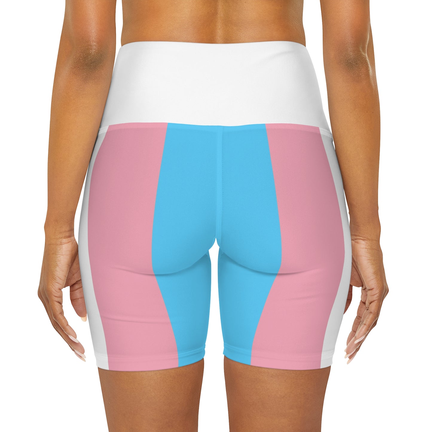 Blue Pink White High Waisted Yoga Shorts
