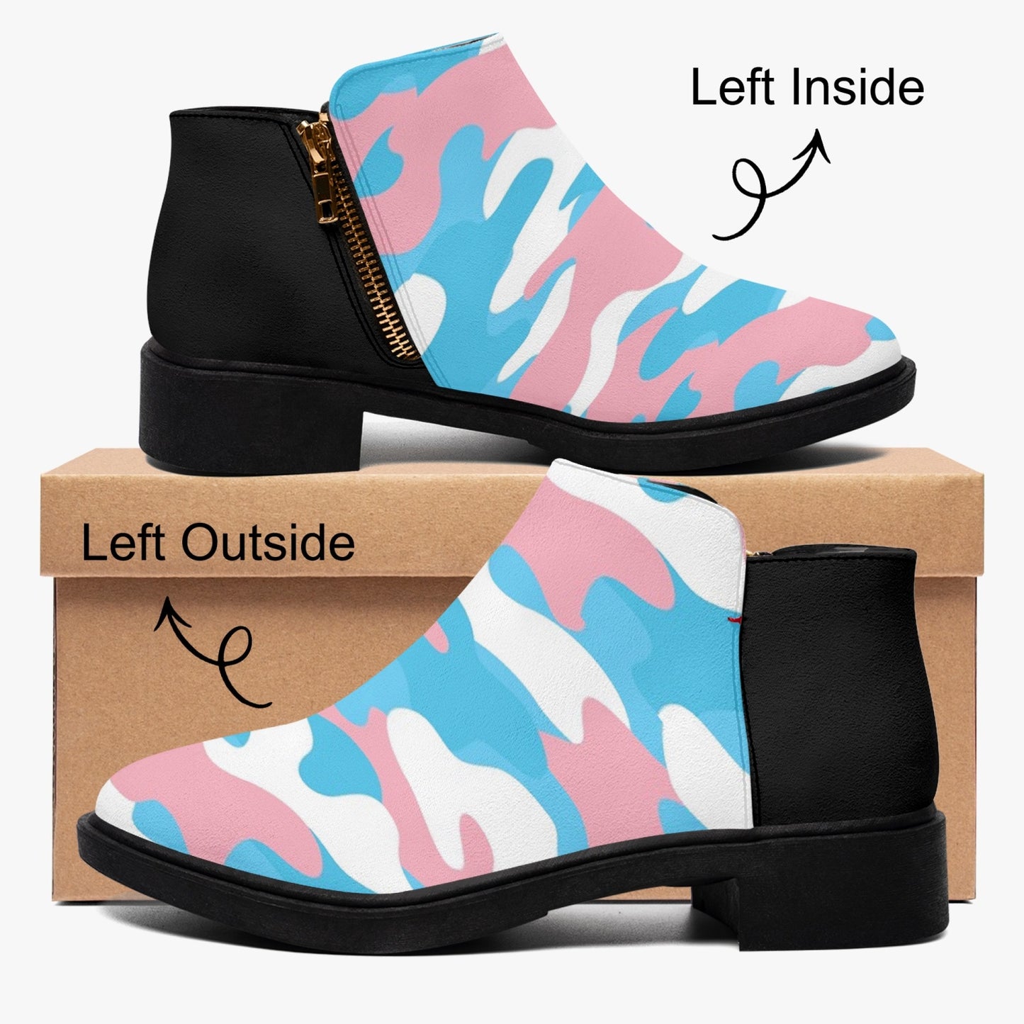 Blue Pink White Pride Camouflage Zipper Ankle Boots