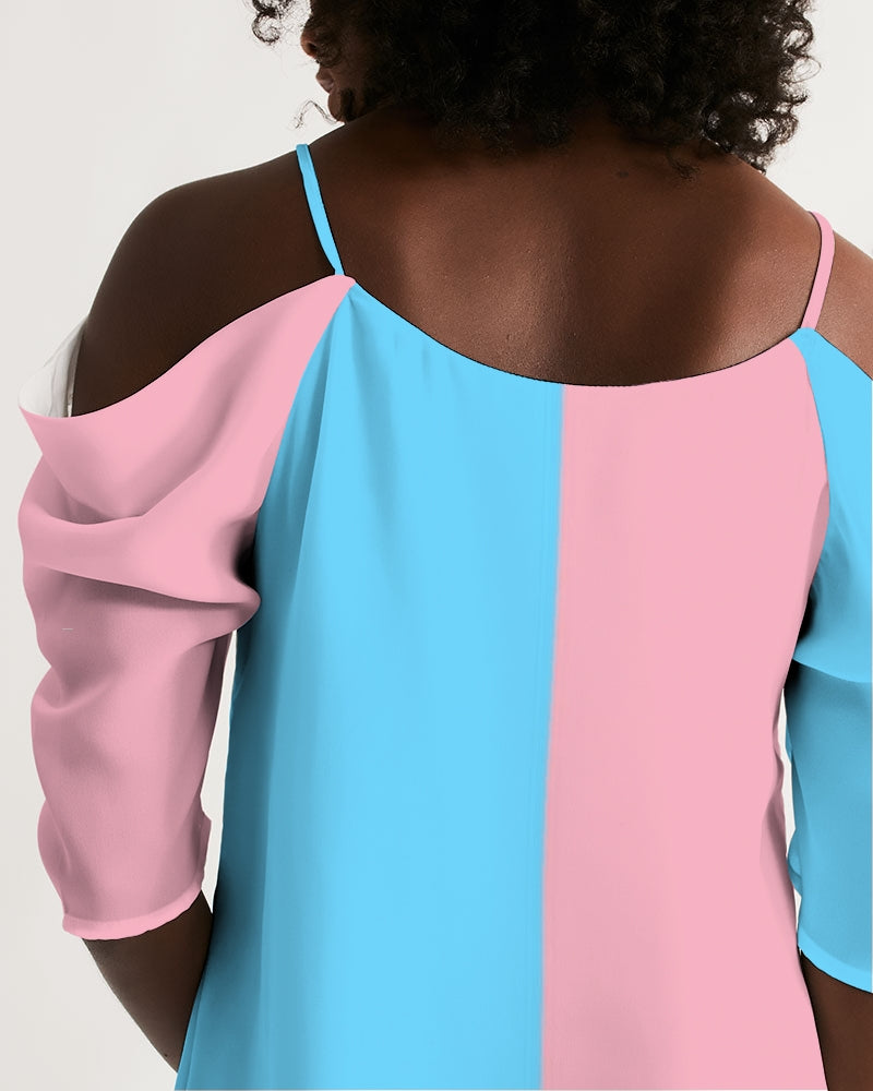 Pink/Blue Women's Open Shoulder A-Line Dress