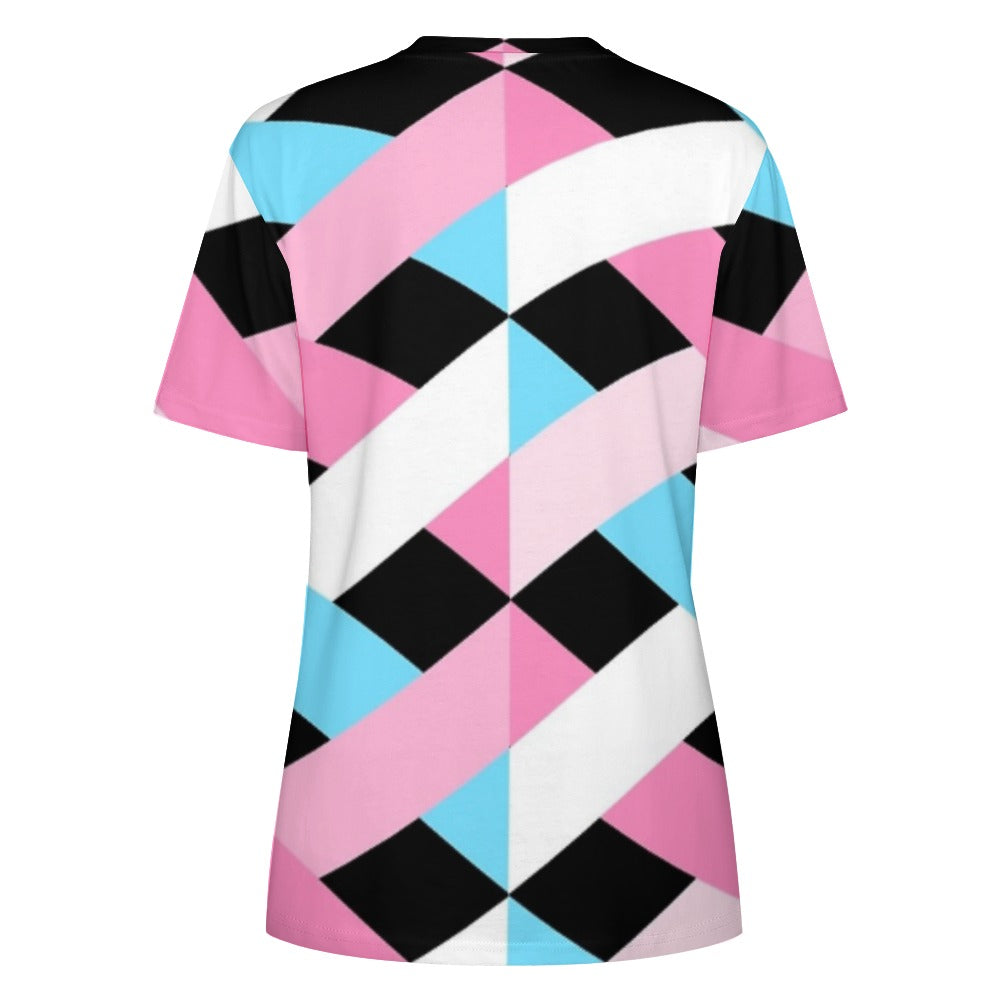 Teen - Plus Size Blue Pink White Pride Lattice Black Cotton T-Shirt