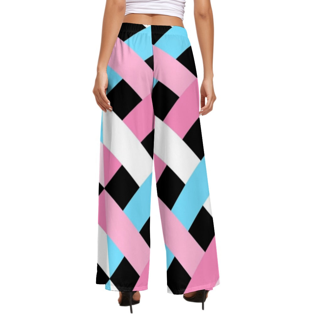 Plus Size Blue Pink White Pride Lattice Series Black Wide-Legged Palazzo