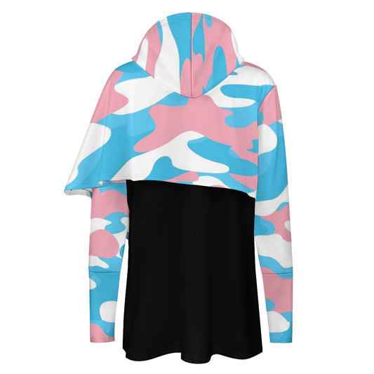 Plus Size Blue Pink White Pride Camouflage/Black Asymmetric Hooded Sweatshirt