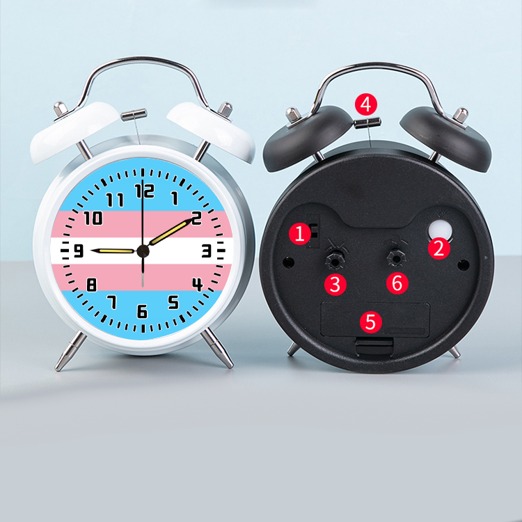 Blue Pink White Pride Edition Twin-Bell Clock