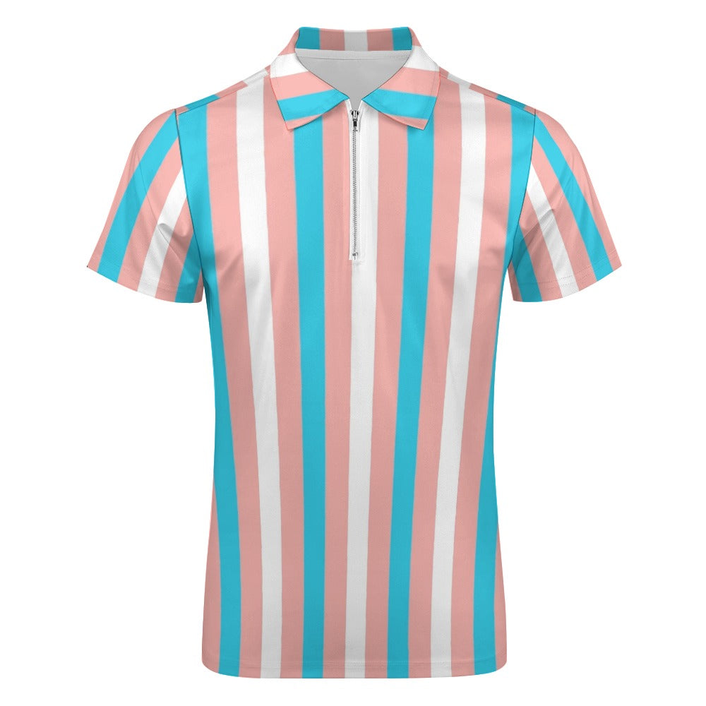Plus Size Blue Pink White All Over Pride Half-Zip Boyfriend Polo