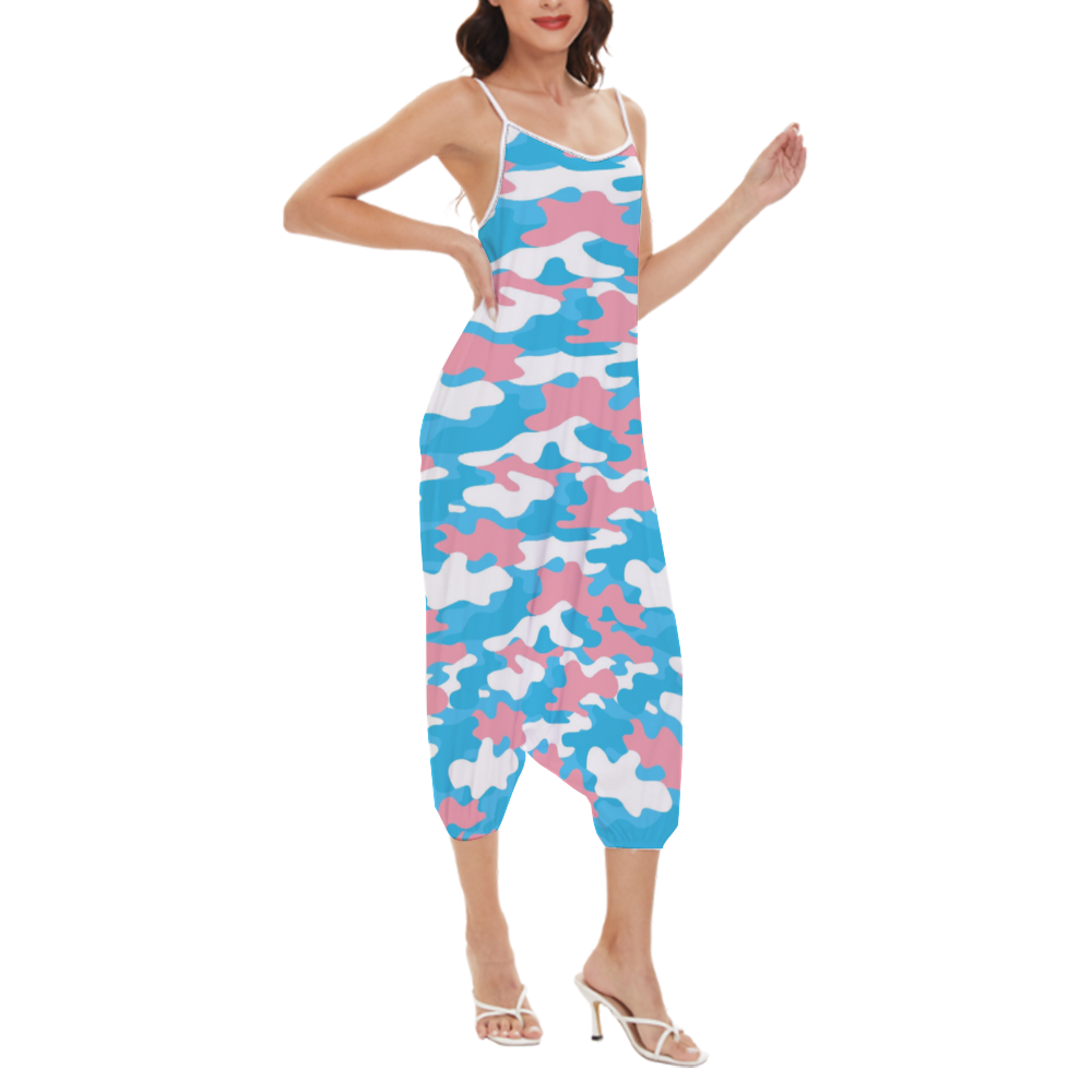 Plus Size Blue Pink White Pride Camouflage High-Waisted Straight-Leg Camisole Jumpsuit