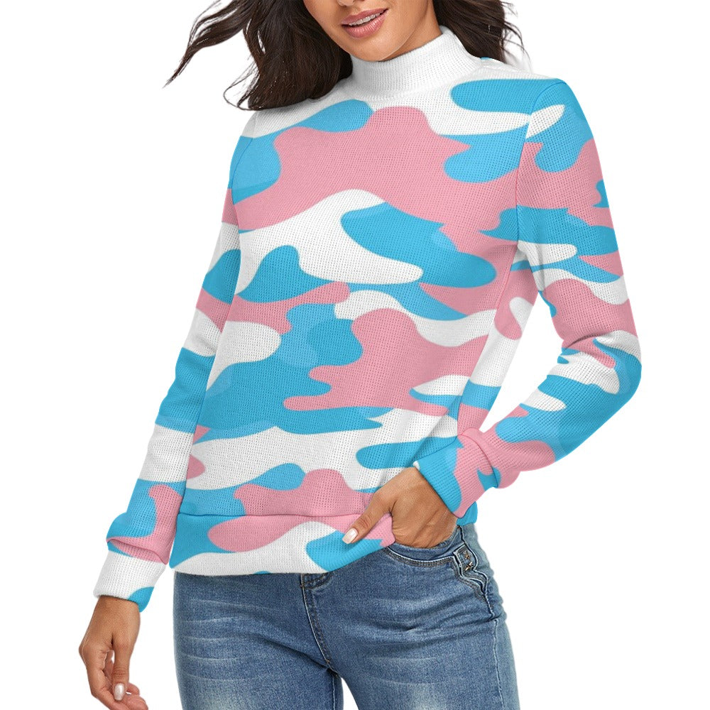 Blue Pink White Pride Camouflage Autumn Casual Turtleneck Jumper